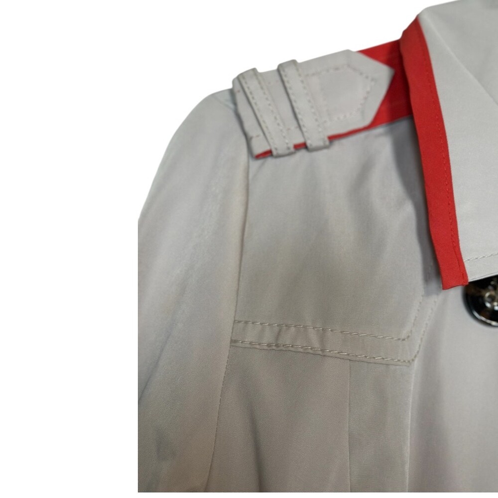 Braetan Gray Trench Coat Red Trim Belted Double Breasted Women’s Small - Picture 7 of 15